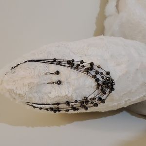 Black Beaded Multistrand Necklace and Earring Set